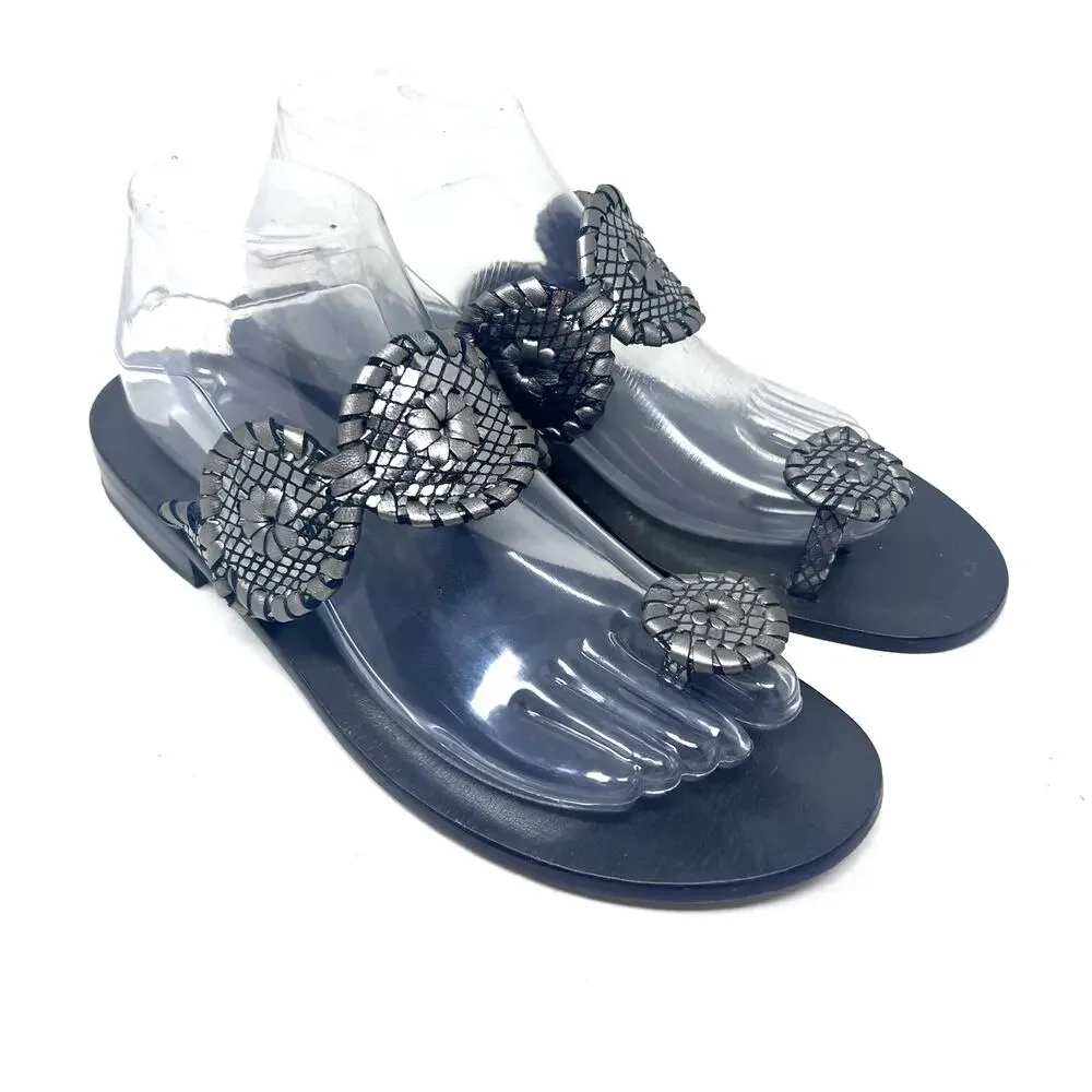 Jack Rogers Toe Ring Sandal Women's Size 9.5 Pewter Leather Slip On Flat - Picture 2 of 11